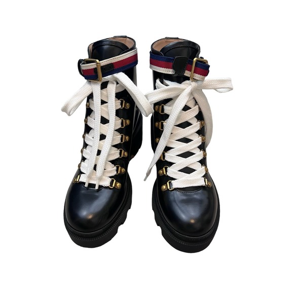 Gucci Magnum Calf Web Sylvie Lace Up black Boots US 8 - Picture 3 of 13